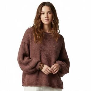 POL Boucle Knit Textured Sweater Womens M Brown Cozy Slouchy Earthy Boho Soft
